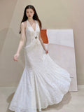 Mermaid V-neck Velvet Chiffon Prom Dress HZ1024