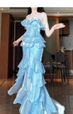 Mermaid Strapless Long Ruffled Prom Dress HZ1024
