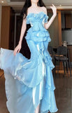 Mermaid Strapless Long Ruffled Prom Dress HZ1024