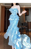 Mermaid Strapless Long Ruffled Prom Dress HZ1024