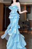 Mermaid Strapless Long Ruffled Prom Dress HZ1024