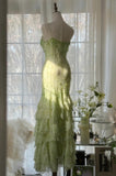 Green Mermaid Vintage Party Dresses Sweetheart Chiffon Beaded Layed Prom Dresses HZ1024