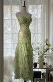 Green Mermaid Vintage Party Dresses Sweetheart Chiffon Beaded Layed Prom Dresses HZ1024