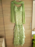 Green Mermaid Vintage Party Dresses Sweetheart Chiffon Beaded Layed Prom Dresses HZ1024