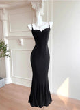 Spaghetti Strap Black Mermaid Backless Prom Dress HZ1024