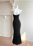 Spaghetti Strap Black Mermaid Backless Prom Dress HZ1024