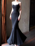 Spaghetti Strap Black Mermaid Backless Prom Dress HZ1024