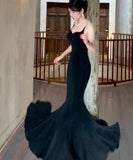 Spaghetti Strap Black Mermaid Backless Prom Dress HZ1024