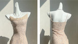 Pink Spaghetti Strap Mermaid Tulle Sequined Prom Dress Birthday Dress HZ1024
