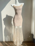 Pink Spaghetti Strap Mermaid Tulle Sequined Prom Dress Birthday Dress HZ1024
