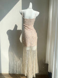 Pink Spaghetti Strap Mermaid Tulle Sequined Prom Dress Birthday Dress HZ1024