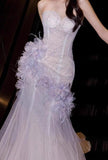 Purple Mermaid Sweetheart Neck Tulle Sequin Prom Dress Quincea?a Ball Dress Wedding Dress HZ1024