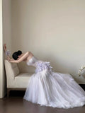 Purple Mermaid Sweetheart Neck Tulle Sequin Prom Dress Quincea?a Ball Dress Wedding Dress HZ1024