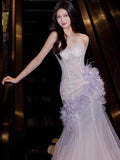 Purple Mermaid Sweetheart Neck Tulle Sequin Prom Dress Quincea?a Ball Dress Wedding Dress HZ1024