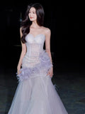 Purple Mermaid Sweetheart Neck Tulle Sequin Prom Dress Quincea?a Ball Dress Wedding Dress HZ1024