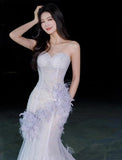 Purple Mermaid Sweetheart Neck Tulle Sequin Prom Dress Quincea?a Ball Dress Wedding Dress HZ1024