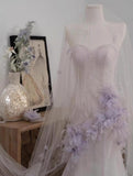 Purple Mermaid Sweetheart Neck Tulle Sequin Prom Dress Quincea?a Ball Dress Wedding Dress HZ1024