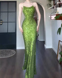 Green Sheath Spaghetti Strap Sequined Prom Dress Birthday Dress HZ1024