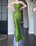 Green Sheath Spaghetti Strap Sequined Prom Dress Birthday Dress HZ1024