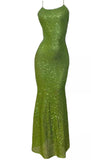 Green Sheath Spaghetti Strap Sequined Prom Dress Birthday Dress HZ1024