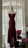 Red Mermaid Strapless Chiffon Prom Dress Graduation Prom Dress HZ1024