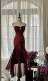 Red Mermaid Strapless Chiffon Prom Dress Graduation Prom Dress HZ1024