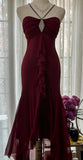 Red Mermaid Strapless Chiffon Prom Dress Graduation Prom Dress HZ1024