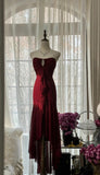 Red Mermaid Strapless Chiffon Prom Dress Graduation Prom Dress HZ1024