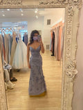 Grey Purple Mermaid Spaghetti Strap Tulle Lace Prom Dress HZ1024