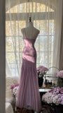 Spaghetti StrapsPurple Mermaid Wedding Guest Dresses Beaded Tulle Chiffon Long Prom Dresses HZ1024
