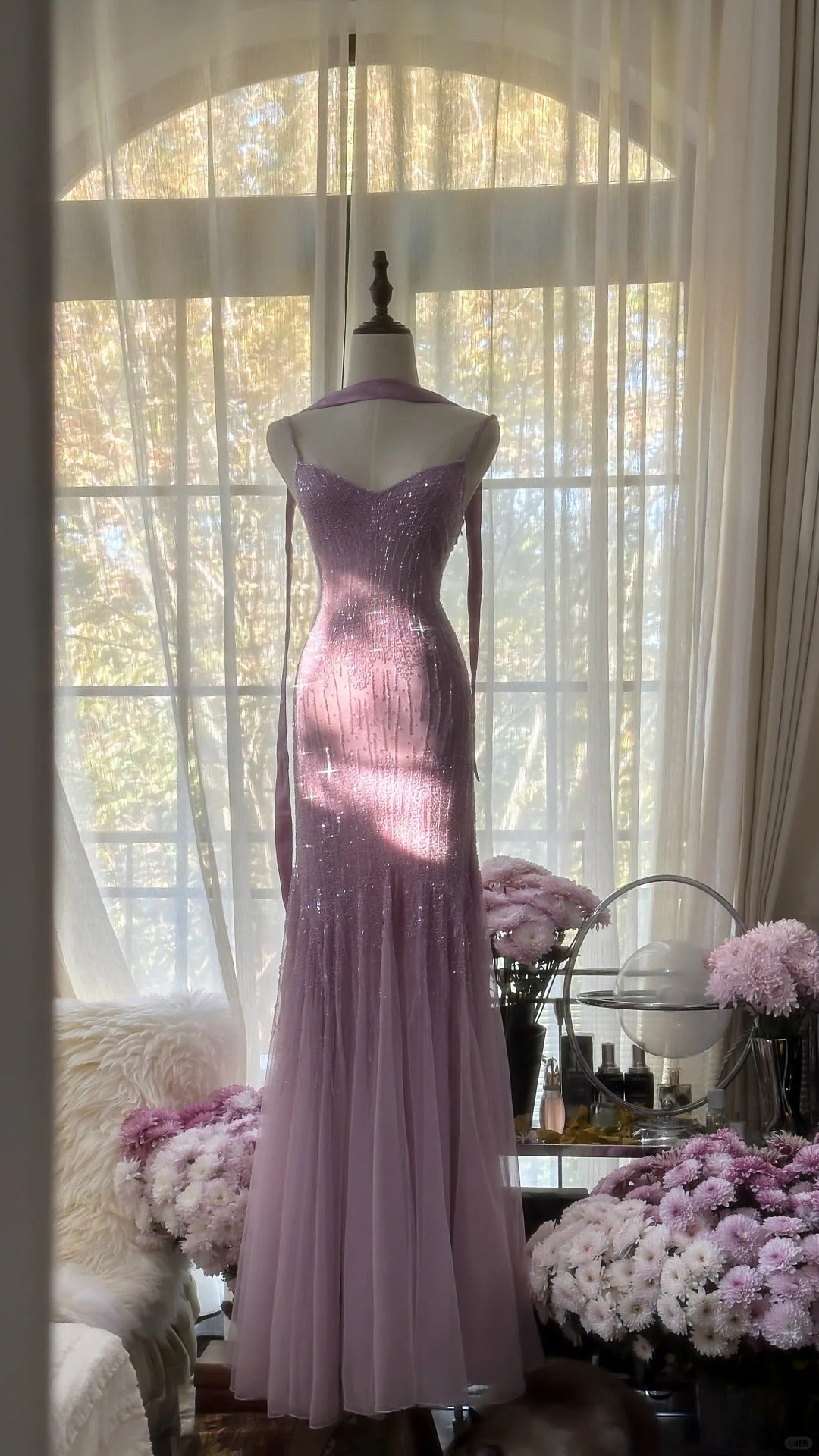 Spaghetti StrapsPurple Mermaid Wedding Guest Dresses Beaded Tulle Chiffon Long Prom Dresses HZ1024