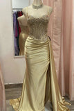 Green Spaghetti Straps Sequins Mermaid Appliqued Prom Dress With Split HZ1024