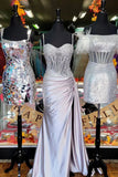 Green Spaghetti Straps Sequins Mermaid Appliqued Prom Dress With Split HZ1024