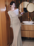 style drawstring waist long sleeve fishtail dress HZ1024
