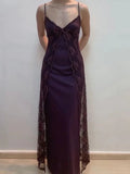 Y2K Grape Sheath Party Dress 90s Spaghetti Straps Lace Evening Dress HZ1024