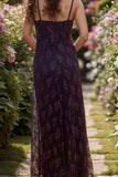 Y2K Grape Sheath Party Dress 90s Spaghetti Straps Lace Evening Dress HZ1024