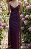Y2K Grape Sheath Party Dress 90s Spaghetti Straps Lace Evening Dress HZ1024