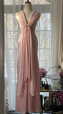 Pink Sheath Chiffon Ribbon V-neck Simple Prom Dress HZ1024