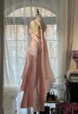 Pink Sheath Chiffon Ribbon V-neck Simple Prom Dress HZ1024