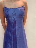 Spaghetti Strap Blue Tulle Beaded Prom Dress HZ1024