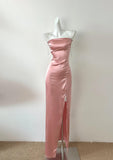 Pink Diamond Spaghetti Strap Satin Bodycon Ball Dress HZ1024