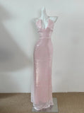 Pink V Neck Sheath Sequined Prom Dress Birthday Dress HZ1024