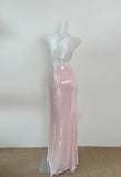 Pink V Neck Sheath Sequined Prom Dress Birthday Dress HZ1024