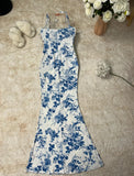Print Spaghetti Strap Chiffon Mermaid Prom Dress HZ1024