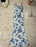 Print Spaghetti Strap Chiffon Mermaid Prom Dress HZ1024