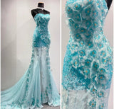 Blue Ombre Mermaid Strapless Chiffon Long Evening Dress Appliques Beading Formal Prom Dress Graduation Dress HZ1024