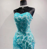 Blue Ombre Mermaid Strapless Chiffon Long Evening Dress Appliques Beading Formal Prom Dress Graduation Dress HZ1024