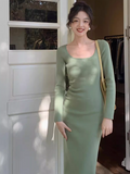 retro square neck knitted dress HZ1024