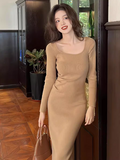 retro square neck knitted dress HZ1024