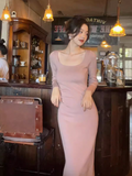 retro square neck knitted dress HZ1024